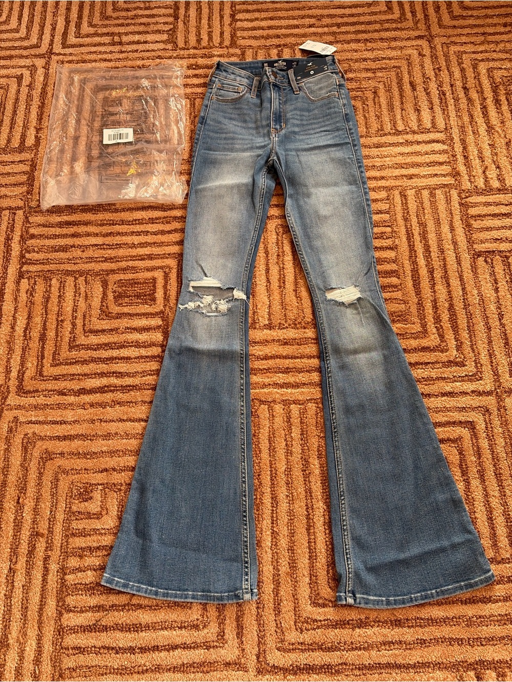 Hollister Light Blue Distressed High Rise Flare Jeans 00L W23 x L34
